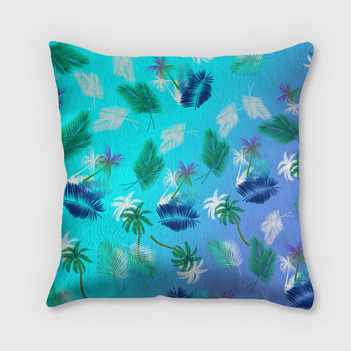 Подушка квадратная Пальмы на голубом градиенте / 3D-принт – фото 2