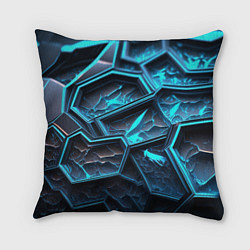 Подушка квадратная Разлом синих неоновых плит, цвет: 3D-принт