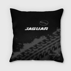 Подушка квадратная Jaguar speed на темном фоне со следами шин: символ, цвет: 3D-принт