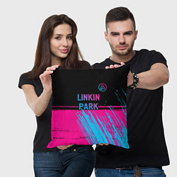 Подушка квадратная Linkin Park - neon gradient: символ сверху, цвет: 3D-принт — фото 2