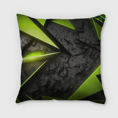 Подушка квадратная Зеленые абстрактные осколки / 3D-принт – фото 2