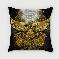 Подушка квадратная Золотой орёл - славянский орнамент, цвет: 3D-принт