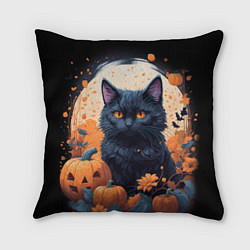 Подушка квадратная Котик и тыквы - хеллоуин, цвет: 3D-принт