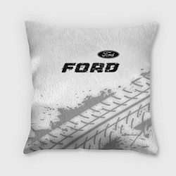 Подушка квадратная Ford speed на светлом фоне со следами шин: символ, цвет: 3D-принт