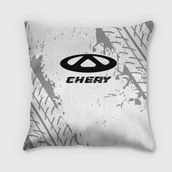 Подушка квадратная Chery speed на светлом фоне со следами шин, цвет: 3D-принт