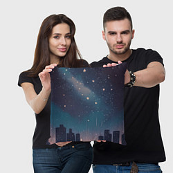 Подушка квадратная Звёздное небо над городом - нейросеть, цвет: 3D-принт — фото 2