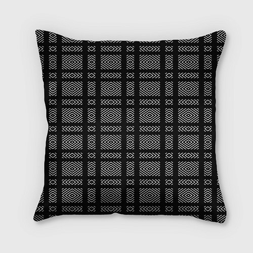 Подушка квадратная Черно-белый клетчатый геометрический узор / 3D-принт – фото 2
