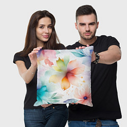 Подушка квадратная Акварельный цветочный принт, цвет: 3D-принт — фото 2