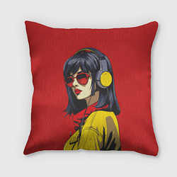 Подушка квадратная Девушка в красных очках, цвет: 3D-принт