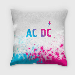 Подушка квадратная AC DC neon gradient style: символ сверху, цвет: 3D-принт