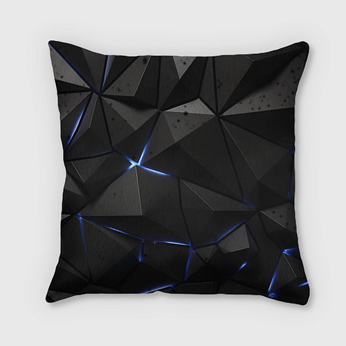 Подушка квадратная Черные плиты с синим свечением / 3D-принт – фото 2