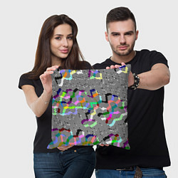 Подушка квадратная Серая абстракция с цветными элементами, цвет: 3D-принт — фото 2