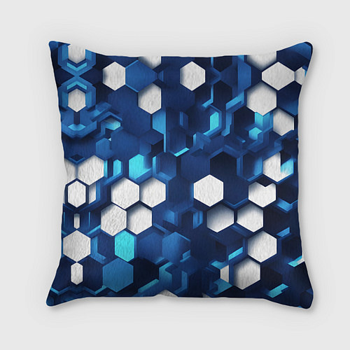 Подушка квадратная Cyber hexagon Blue / 3D-принт – фото 2