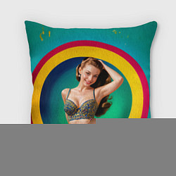 Подушка квадратная Девушка в красочном расшитом топе на фоне цветных, цвет: 3D-принт