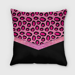 Подушка квадратная Розовый леопард и блестки принт, цвет: 3D-принт