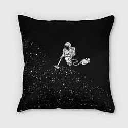 Подушка квадратная Космонавт пылесосит звезды, цвет: 3D-принт