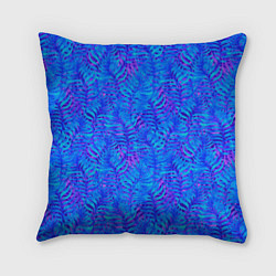 Подушка квадратная Синие неоновые листья, цвет: 3D-принт