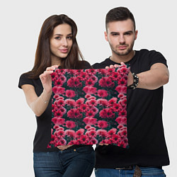 Подушка квадратная Красные цветы узор, цвет: 3D-принт — фото 2