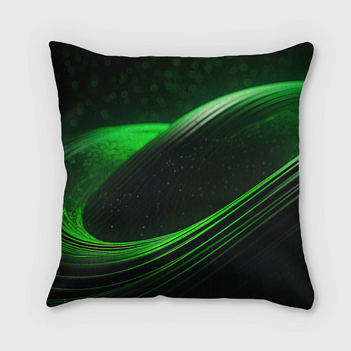 Подушка квадратная Зеленые абстрактные волны / 3D-принт – фото 2