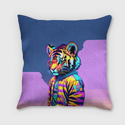 Подушка квадратная Cool tiger cub - pop art, цвет: 3D-принт