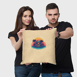Подушка квадратная Дом и пальмы на фоне заката, цвет: 3D-принт — фото 2