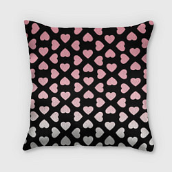 Подушка квадратная Розовые сердечки на чёрном, цвет: 3D-принт