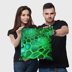 Подушка квадратная Зеленые неоновые соты, цвет: 3D-принт — фото 2