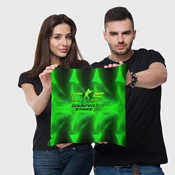 Подушка квадратная Counter strike 2 green logo, цвет: 3D-принт — фото 2