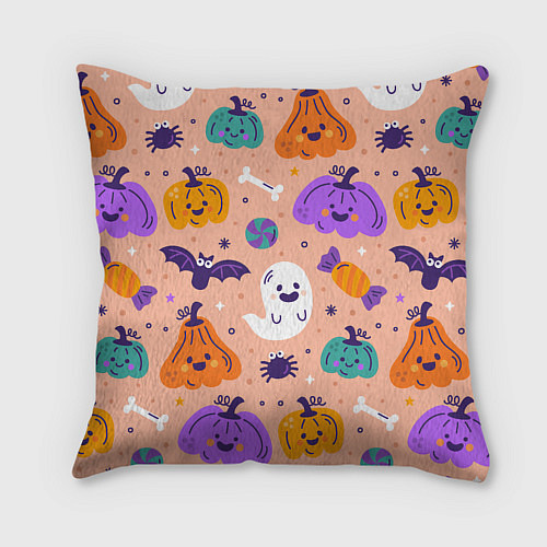 Подушка квадратная Halloween - pumpkins and ghosts / 3D-принт – фото 2