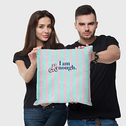 Подушка квадратная I am Kenough - фраза и костюм Кена в полоску, цвет: 3D-принт — фото 2