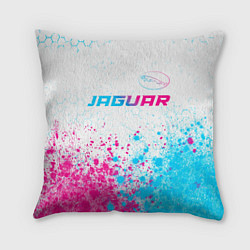 Подушка квадратная Jaguar neon gradient style: символ сверху, цвет: 3D-принт