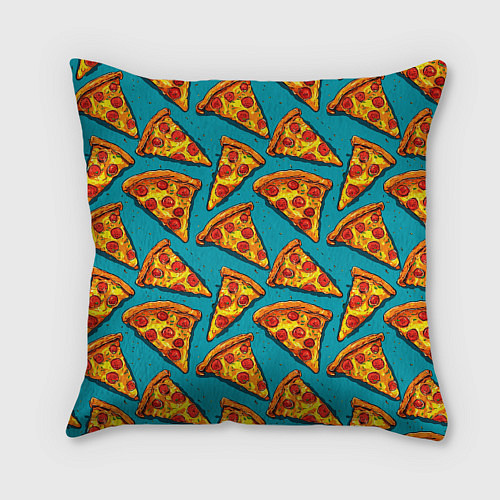 Подушка квадратная Кусочки пиццы на синем фоне / 3D-принт – фото 2