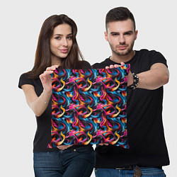 Подушка квадратная Неоновые ленты узор, цвет: 3D-принт — фото 2