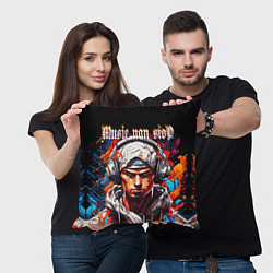 Подушка квадратная Граффити парень в наушниках music non stop, цвет: 3D-принт — фото 2