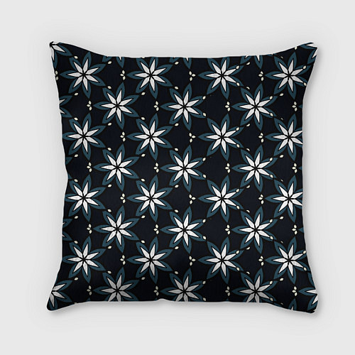 Подушка квадратная Стилизованные цветы чёрно-синий / 3D-принт – фото 2