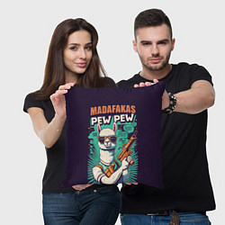 Подушка квадратная Pew Pew Madafakas - лама с пистолетами, цвет: 3D-принт — фото 2