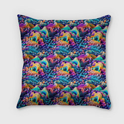Подушка квадратная Разноцветные причудливые волны, цвет: 3D-принт