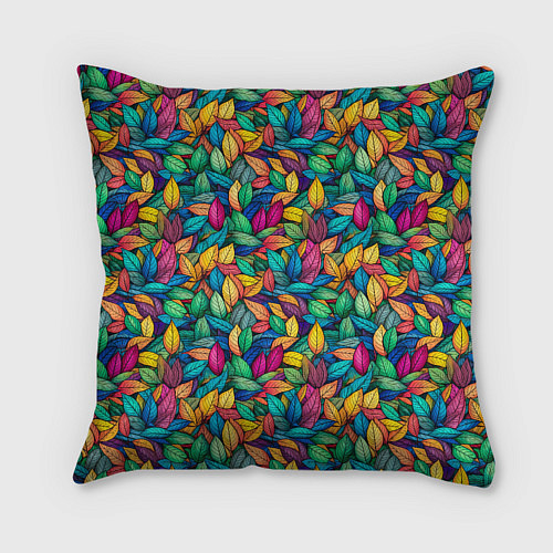 Подушка квадратная Разноцветные листья рисунок паттерн / 3D-принт – фото 2