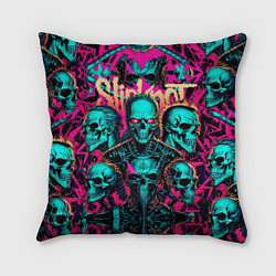 Подушка квадратная Slipknot на фоне рок черепов