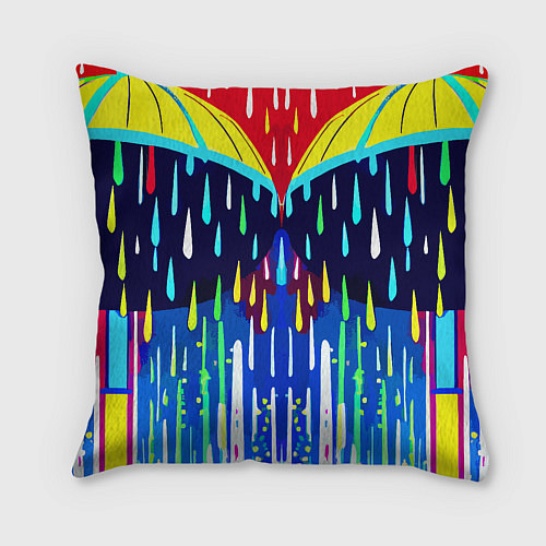 Подушка квадратная Два зонтика под дождём - нейросеть / 3D-принт – фото 2