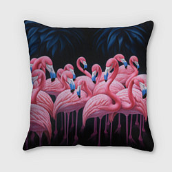 Подушка квадратная Стая розовых фламинго в темноте, цвет: 3D-принт