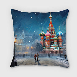 Подушка квадратная Новогодняя Москва, цвет: 3D-принт