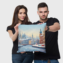 Подушка квадратная Пейзаж новогодний, цвет: 3D-принт — фото 2