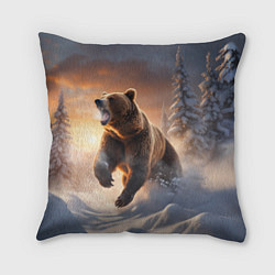Подушка квадратная Бурый медведь в лесу, цвет: 3D-принт