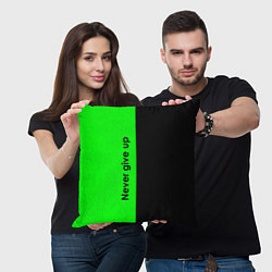 Подушка квадратная Never give up мотивация красно-зелёный, цвет: 3D-принт — фото 2
