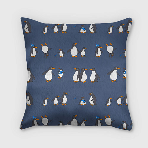Подушка квадратная Забавное семейство пингвинов / 3D-принт – фото 2