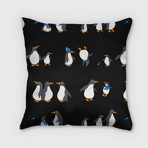 Подушка квадратная Веселая семья пингвинов / 3D-принт – фото 2