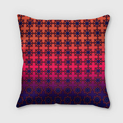 Подушка квадратная Паттерн стилизованные цветы оранж-фиолетовый, цвет: 3D-принт