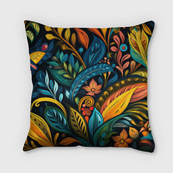 Подушка квадратная Растительный узор в бразильском стиле, цвет: 3D-принт