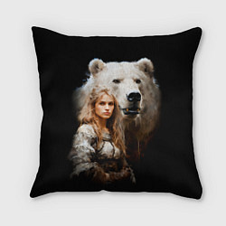 Подушка квадратная Славянка с большим белым медведем, цвет: 3D-принт